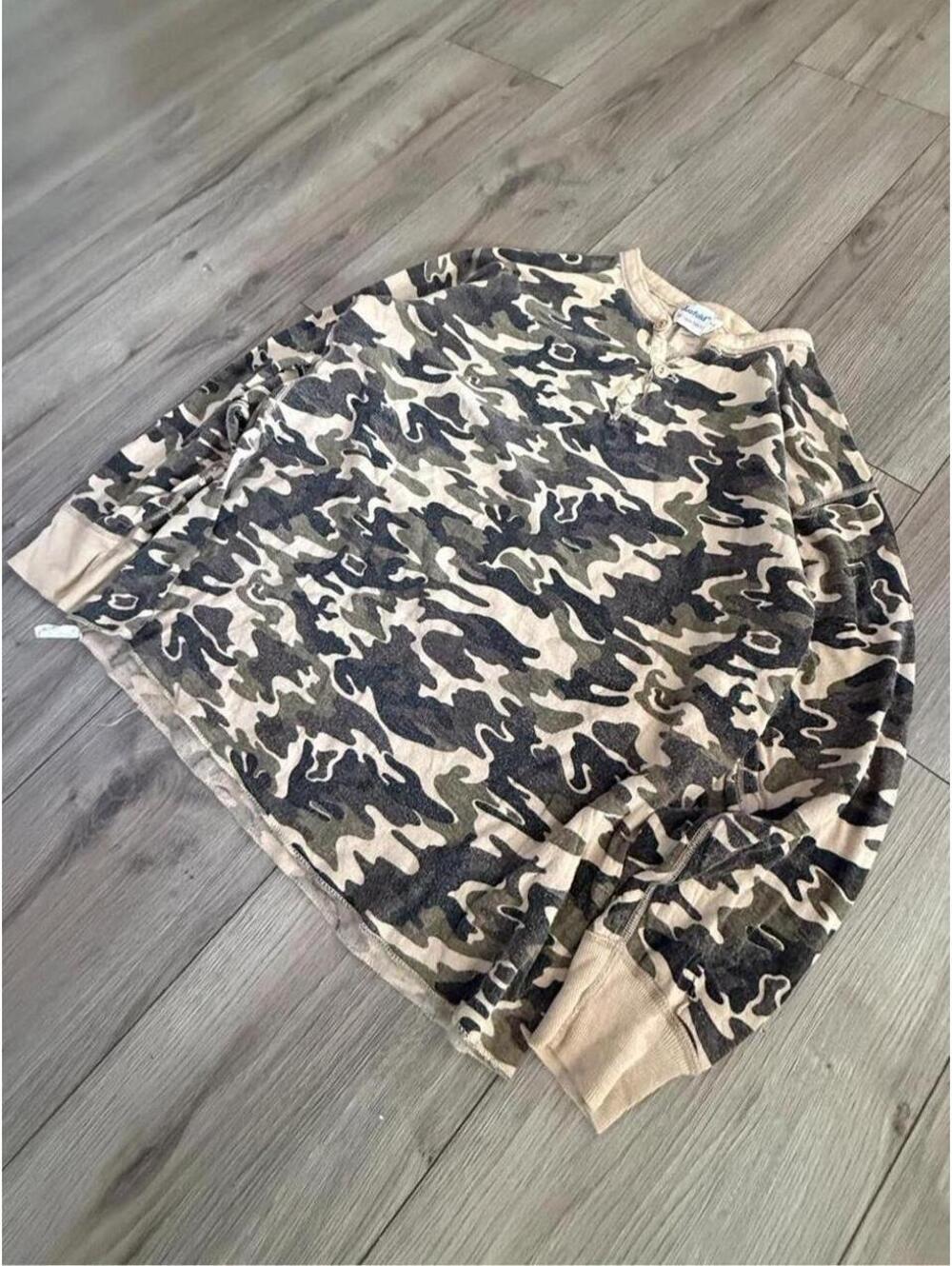 80s Camouflage Long Sleeve Shirt W/ Button Up Collar